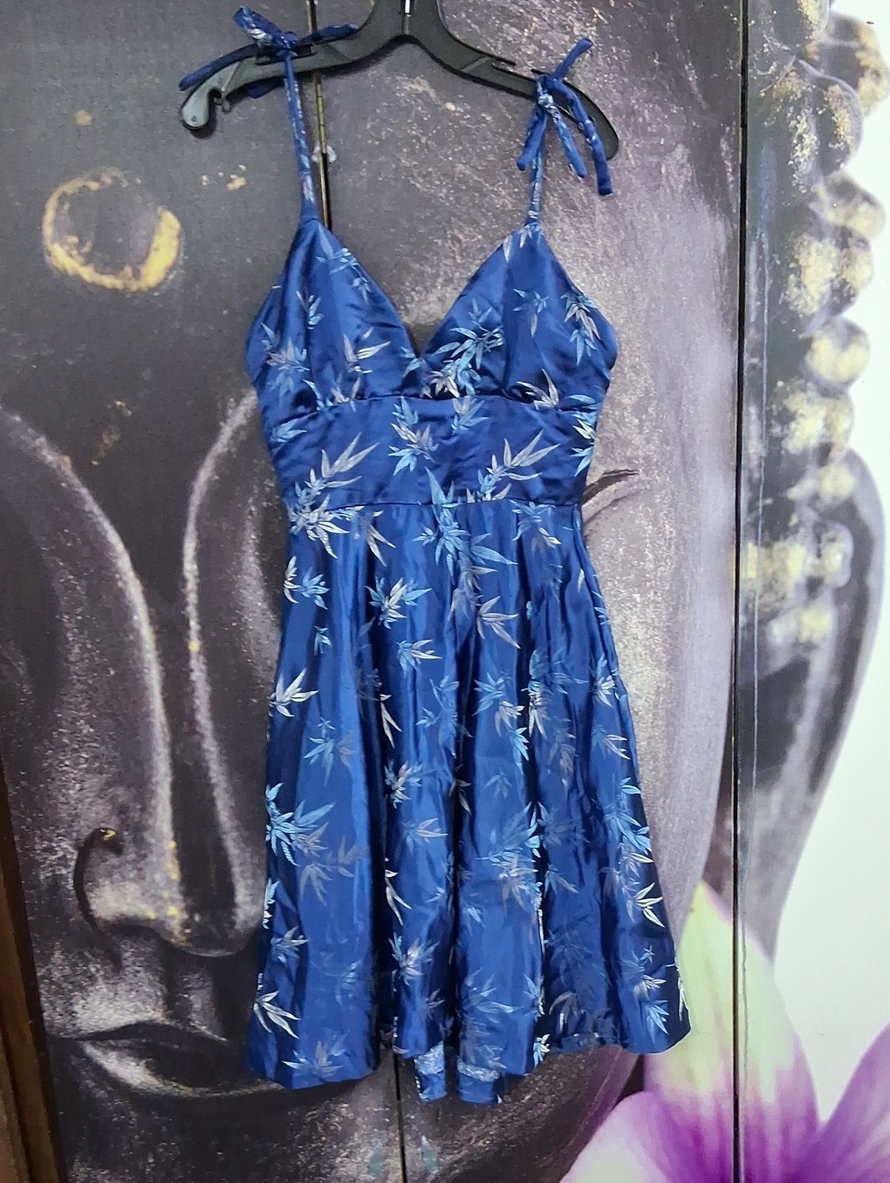 Handmade  Vintage Asian Inspired Blue Color Fabric Dress.